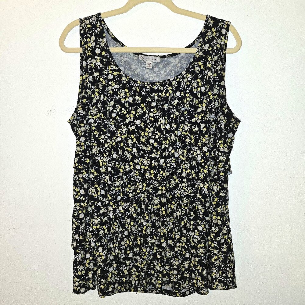 db Established 1962 Yellow Black and White Floral Tiered Ruffle Tank Size 1X